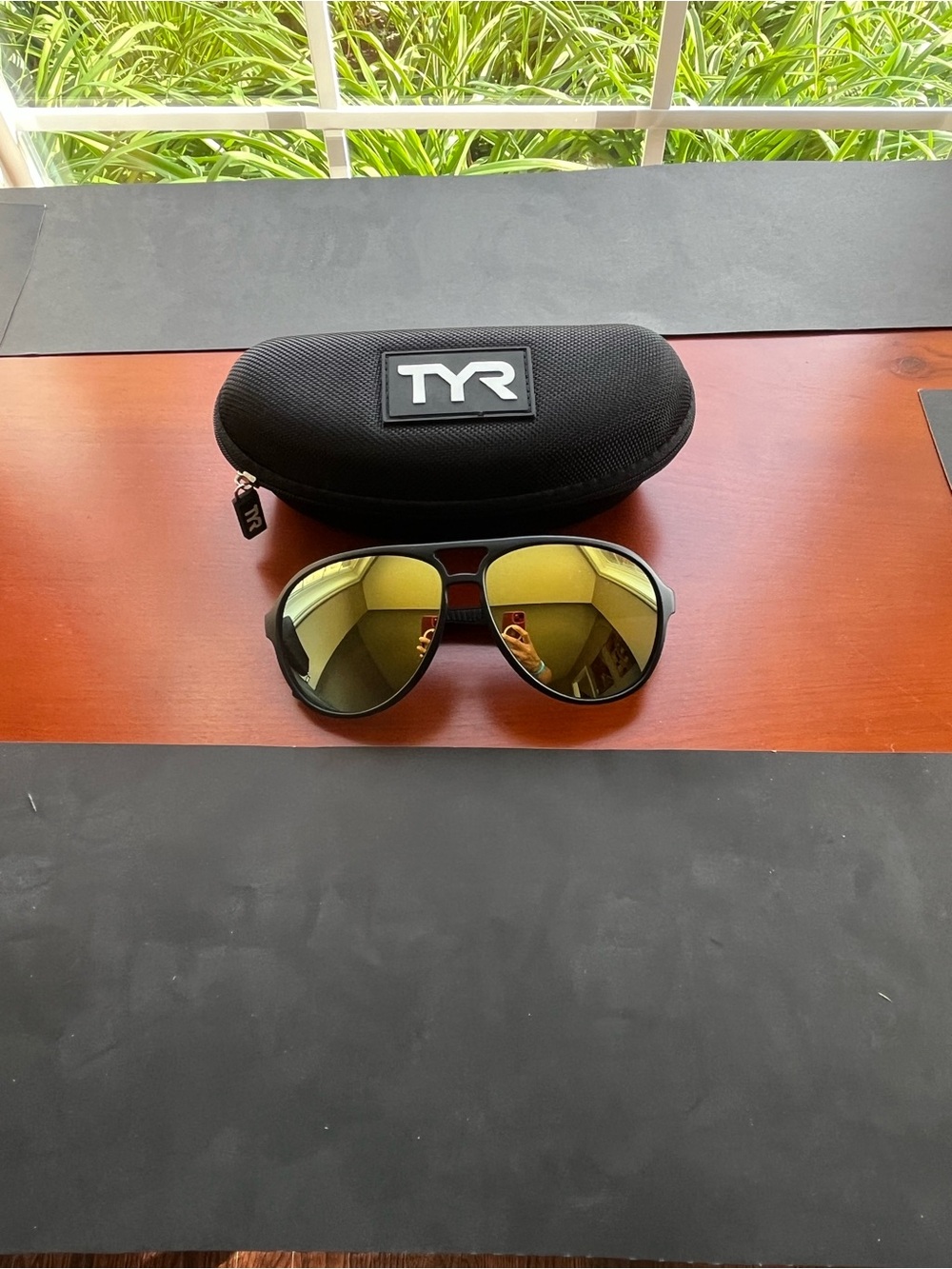 TYR Men's Black Frame Sunglasses with Gold Mirrored Lenses